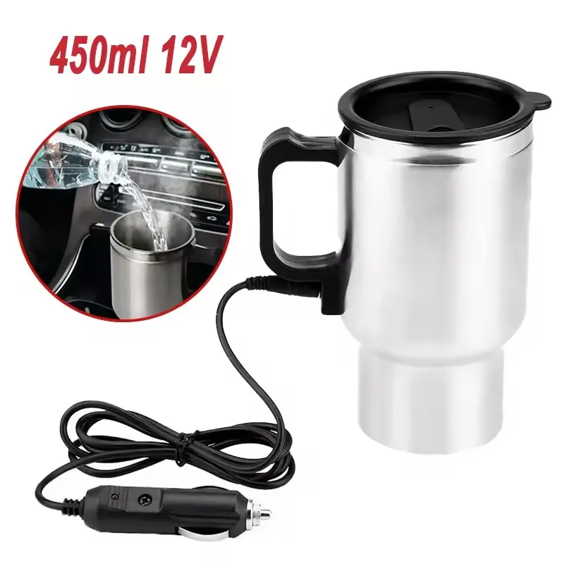 Camping Cooking Mug - Elektrischer Auto-Wasserkocher 12V 450ml Fahrzeug-Heizbecher Edelstahl