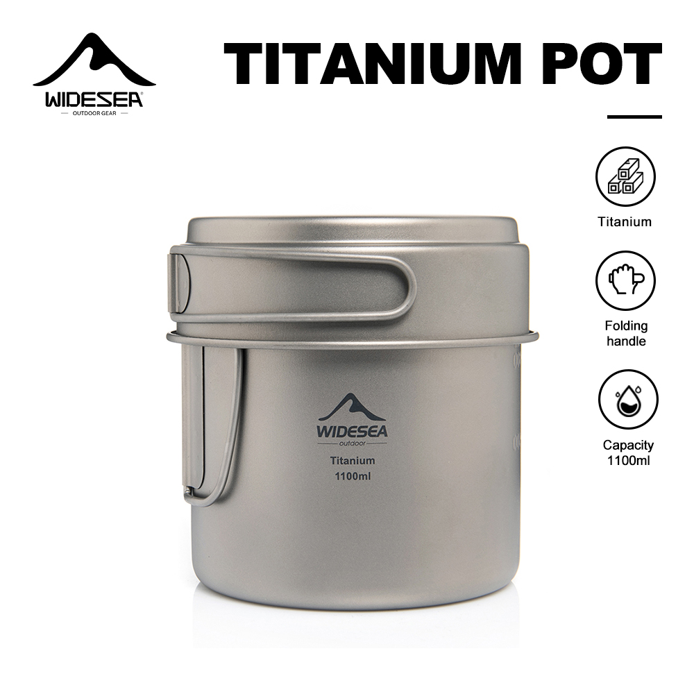 Camping Cooking Mug - Widesea Ultraleichter Titan-Campingtopf, 1100 ml, faltbarer