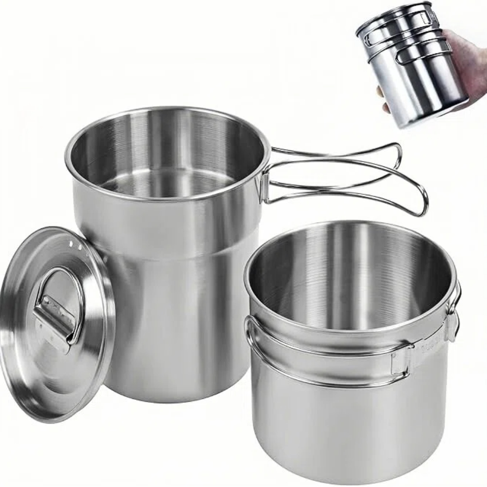 Camping Cooking Mug - Faltbare Campingbecher, Campingtöpfe, Kochgeschirr, 304-Food-Grade Outdoor-Camping-Kochset