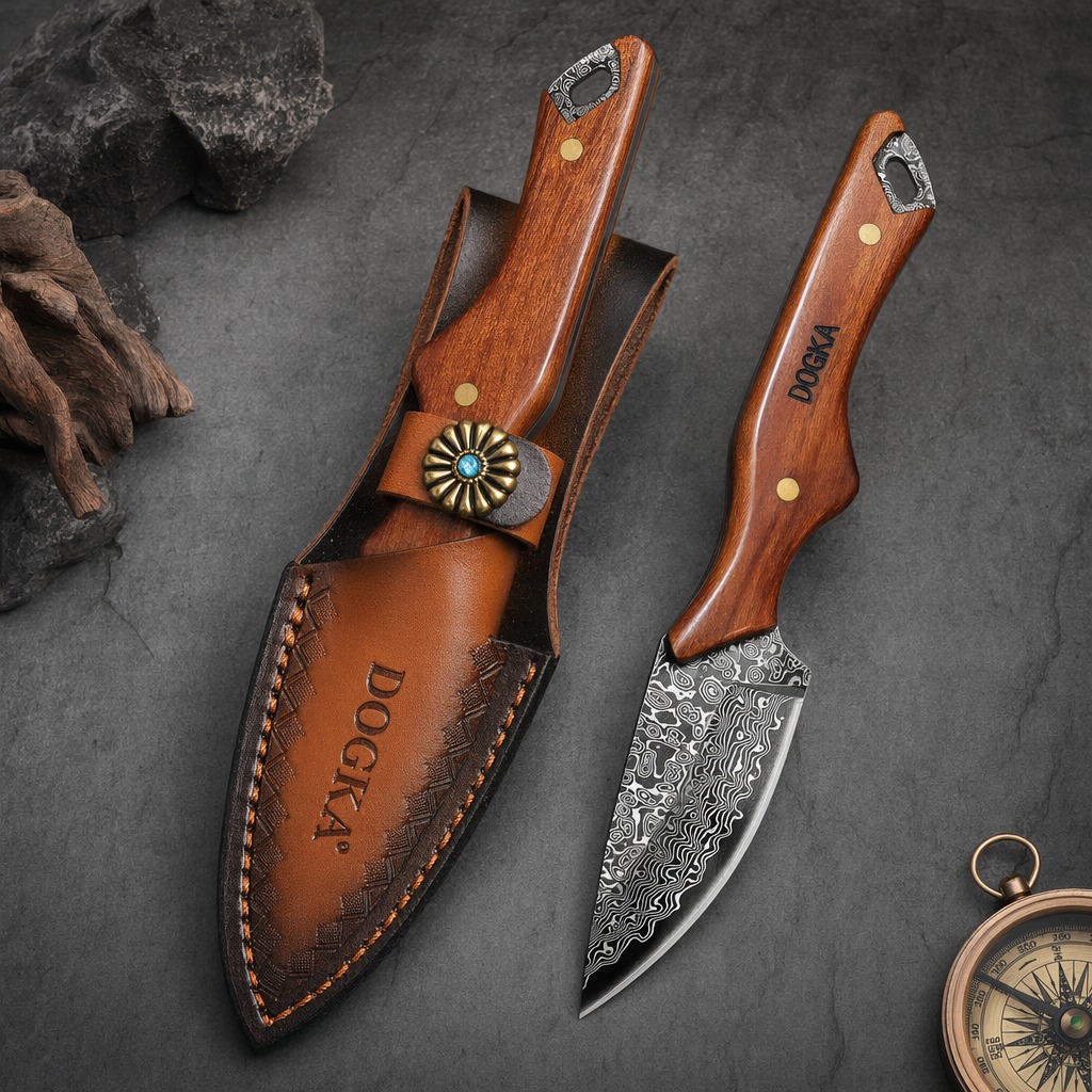 Camping Cooking Hardware - Damaszener Stahl Küchenmesser mit Massivholzgriff und