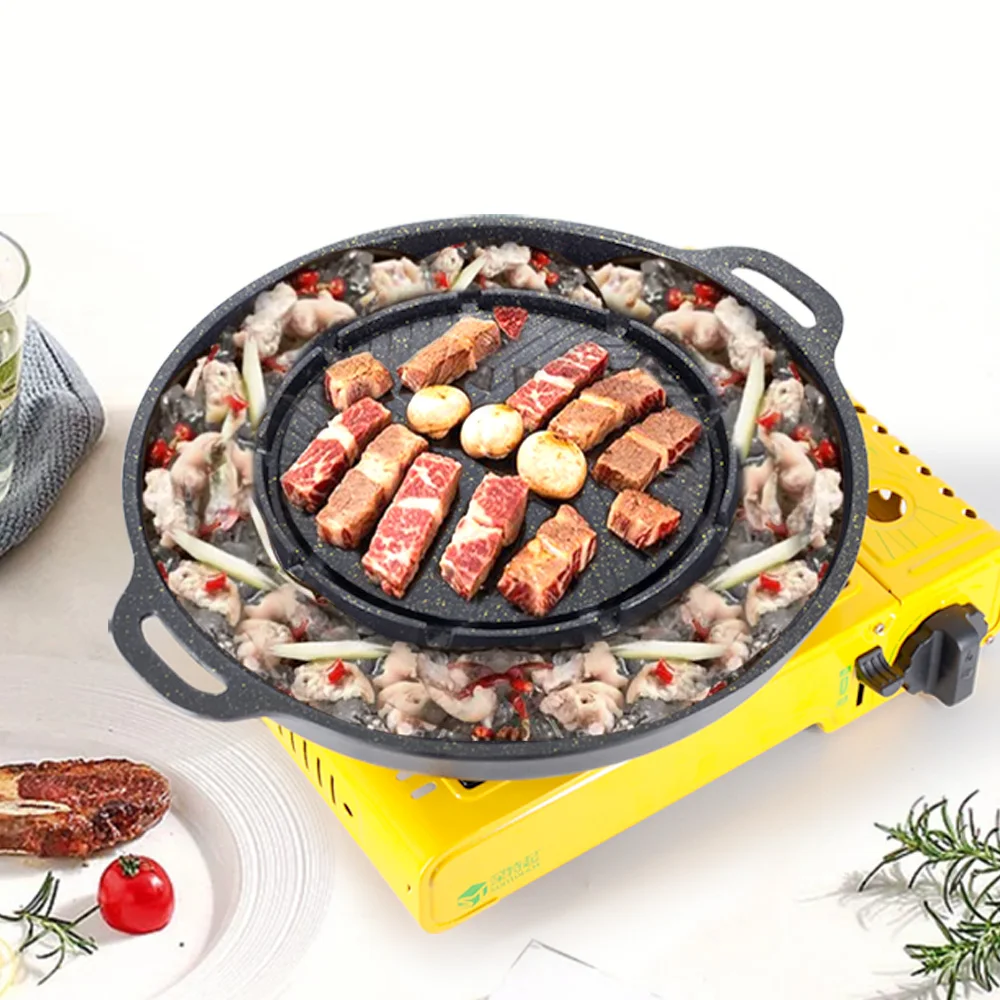 Camping Cooking One Pot - Outdoor-Camping-Topf: All-in-One-Grillpfanne im koreanischen Stil, Backpfanne,