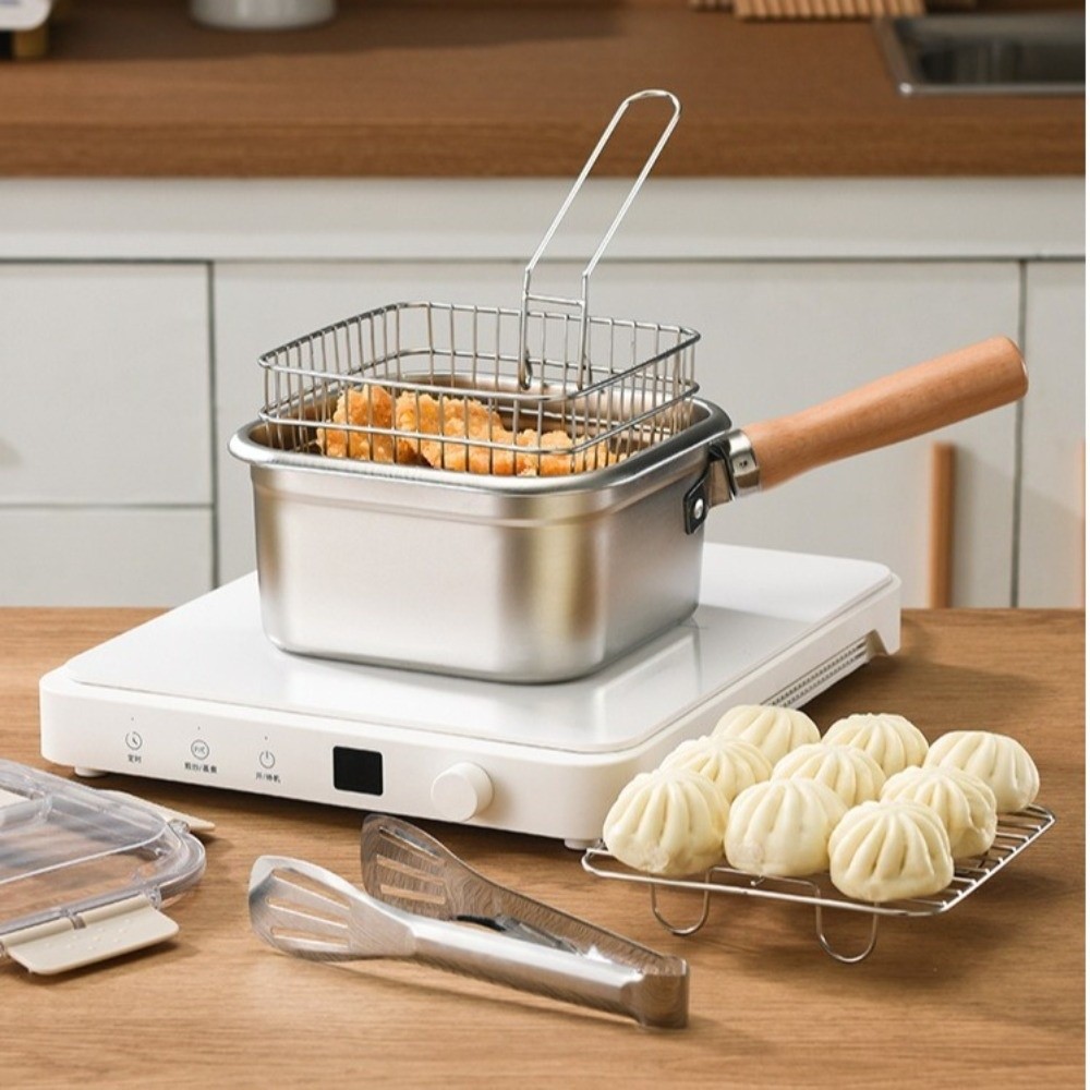 Camping Cooking Hardware - Tragbare Bratpfanne aus Edelstahl, quadratische Form,