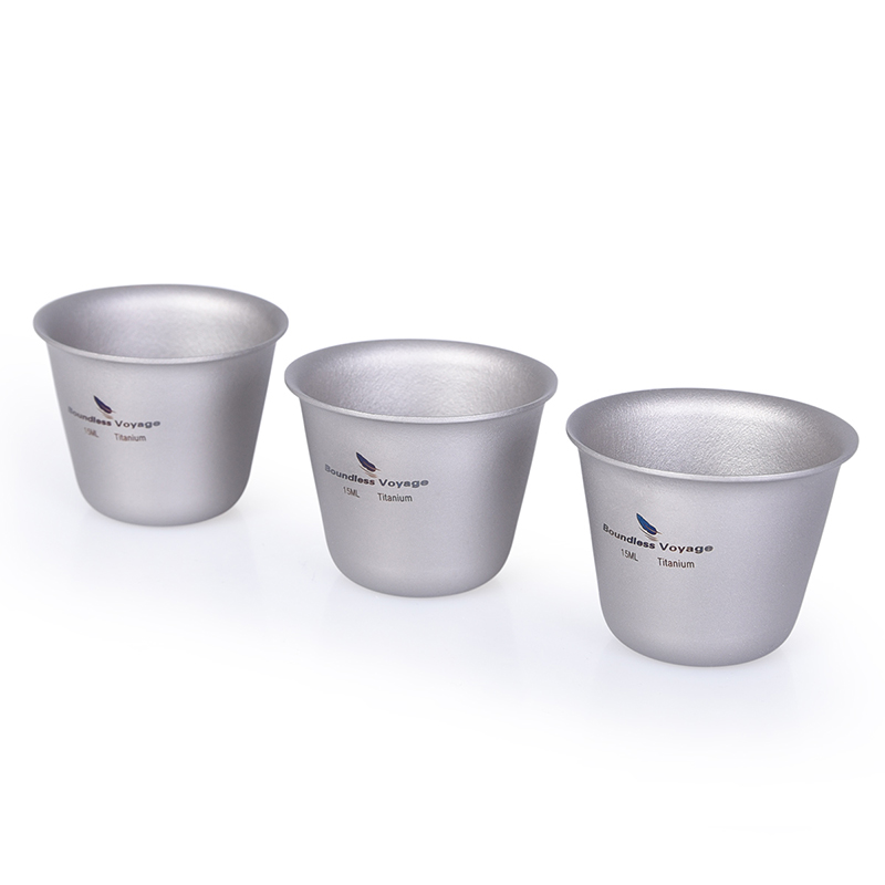 Camping Cooking Mug - Boundless Voyage 3-teiliges Titan-Becher-Set Mini-Weingläser für