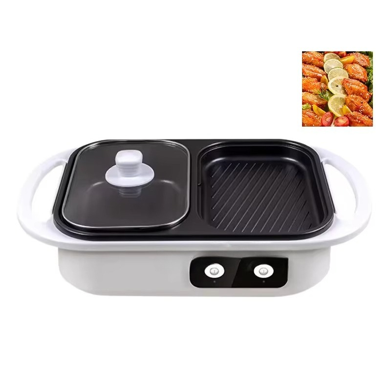 Camping Cooking One Pot - Antihaft-Grill-Hotpot, multifunktionaler 2-in-1-Elektrokochtopf, tragbarer Grill für