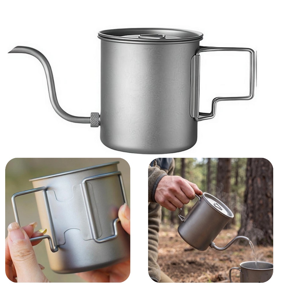 Camping Cooking Lightweight - 420ml Reiner Titan Camping-Kaffeekessel mit Schwanenhals-Ausguss,