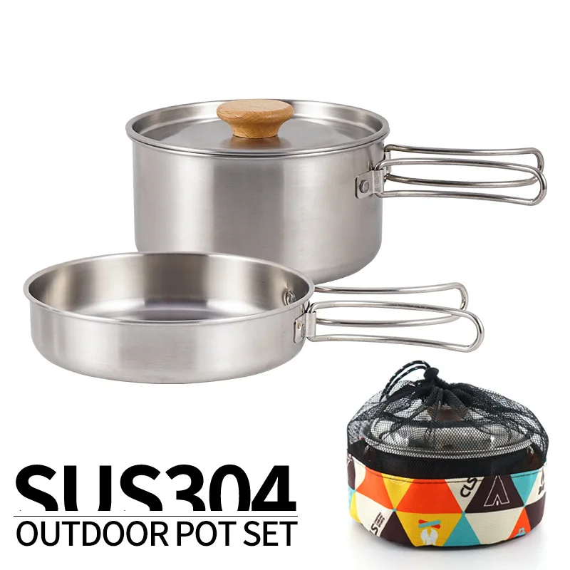 Camping Cooking Kit Box - Klappbares Kochgeschirr-Set für den Außenbereich, Edelstahl-Topf,