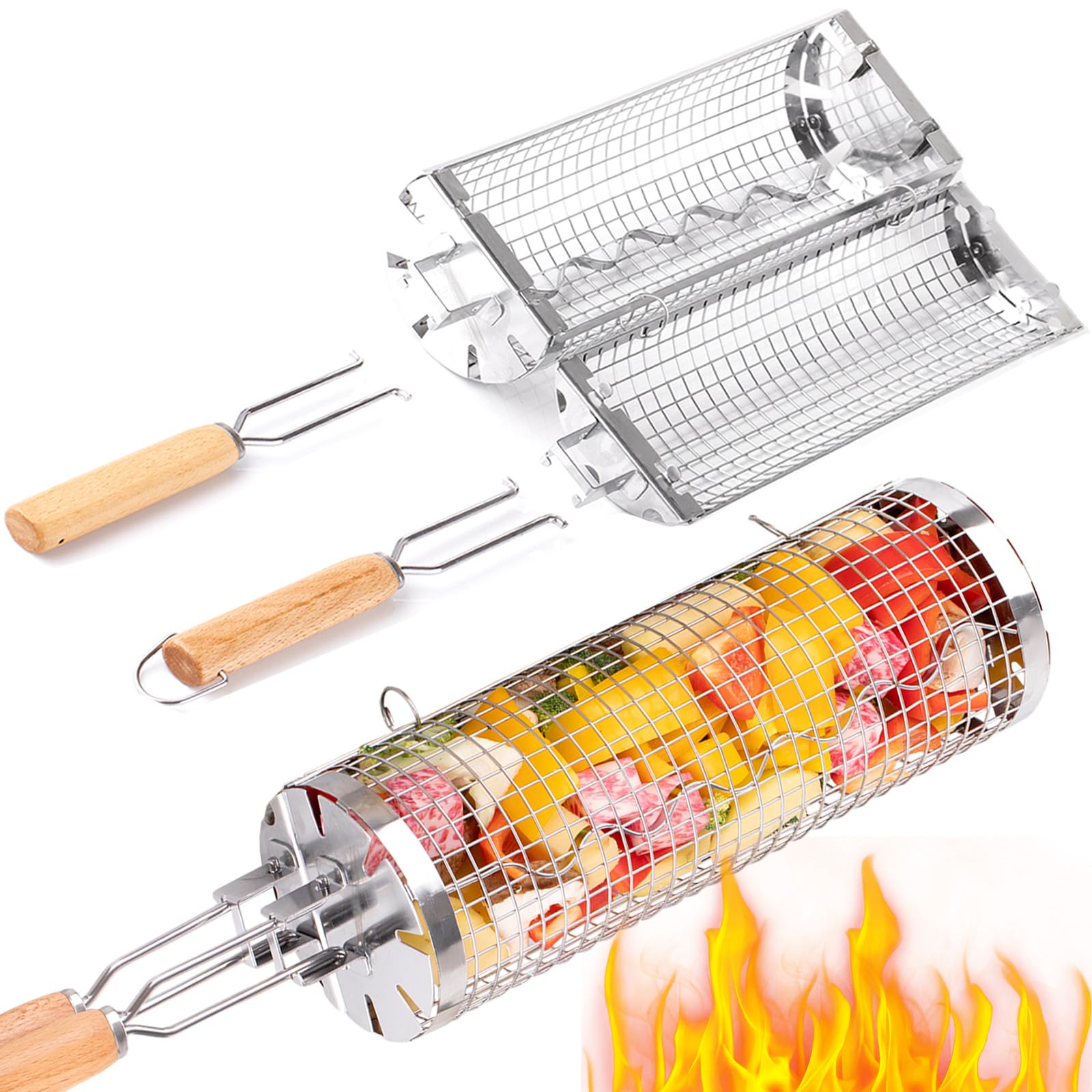 Camping Cooking Hardware - BUYYES Rolling Grill Korb BBQ Mesh